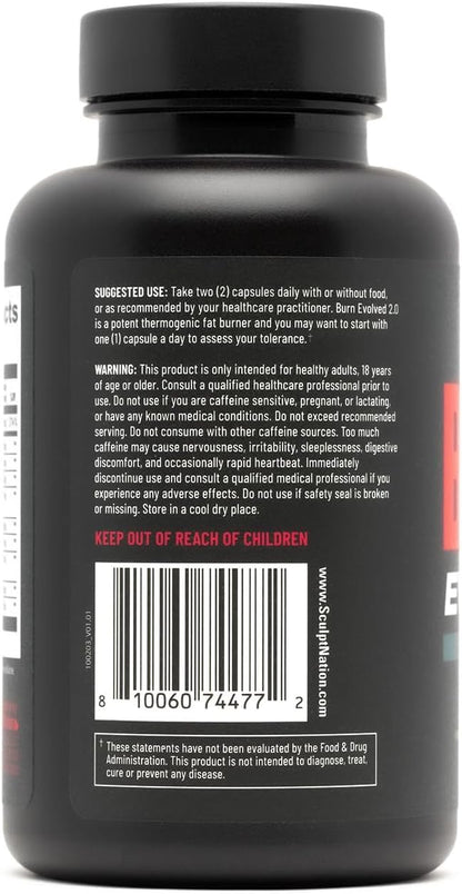 Sculpt Nation Burn Thermogenic Fat Burner for Men & Women – Daytime Metabolism Booster | Capsimax, Chromax, Patented Ingredients | 60 Veggie Pills