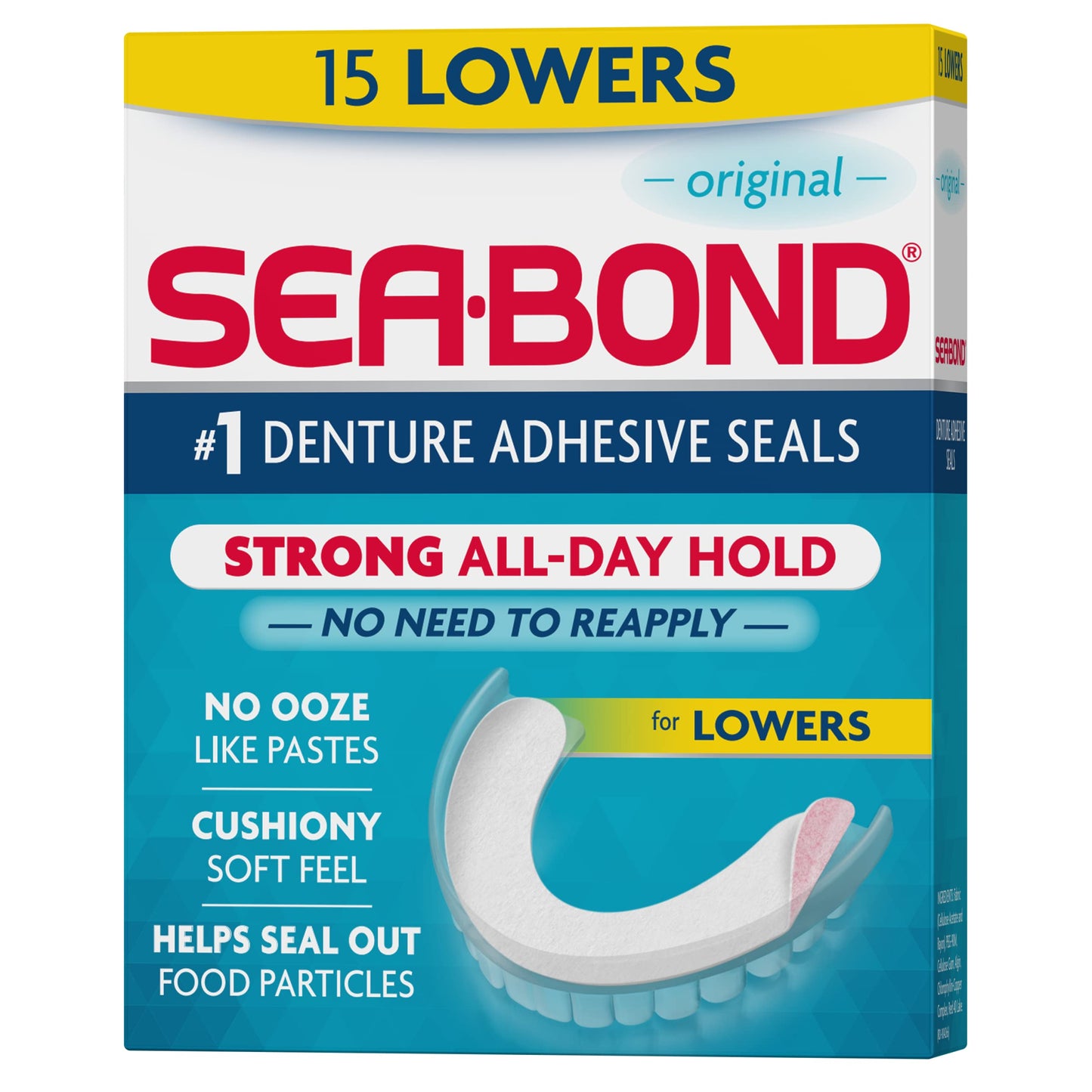 Sea Bond Secure Denture Adhesive Seals – Original Lowers, Zinc-Free, All-Day Hold