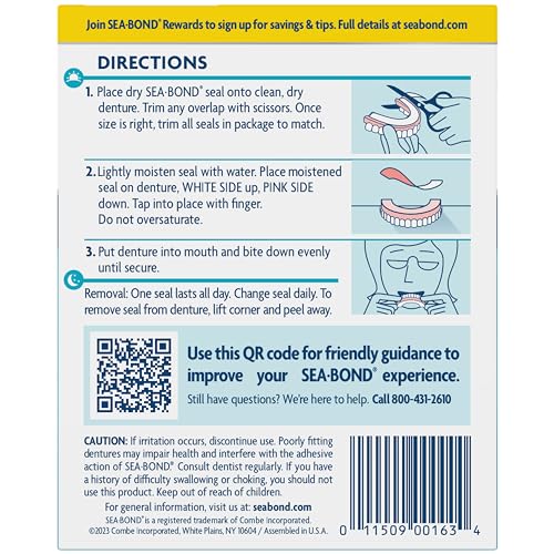 Sea Bond Secure Denture Adhesive Seals – Original Lowers, Zinc-Free, All-Day Hold