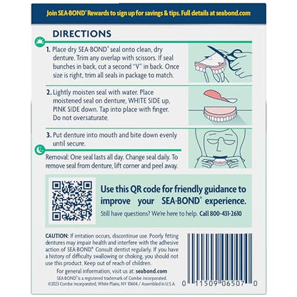 Sea-Bond Secure Denture Adhesive Seals – Fresh Mint, Zinc-Free, All-Day Hold (30 Count, Pack of 4)