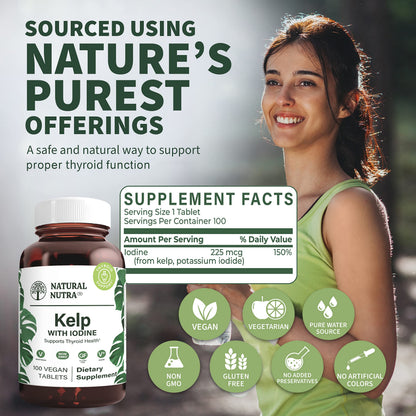Natural Nutra Kelp Iodine — Thyroid Support, 225 mcg, 100 Tablets