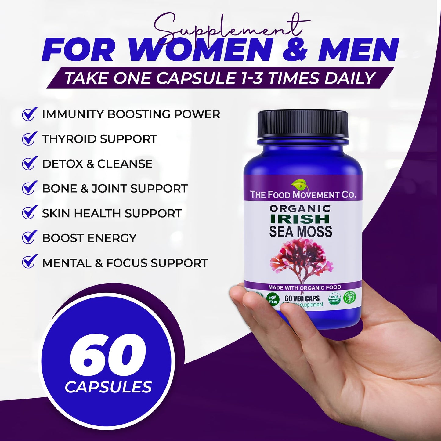 Irish Sea Moss Organic Prebiotic (60 Veg Capsules) – 70+ Trace Minerals