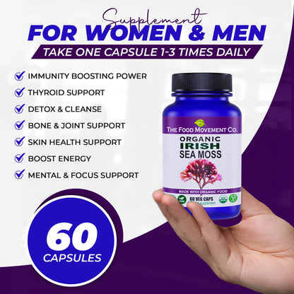 Irish Sea Moss Organic Prebiotic (60 Veg Capsules) – 70+ Trace Minerals