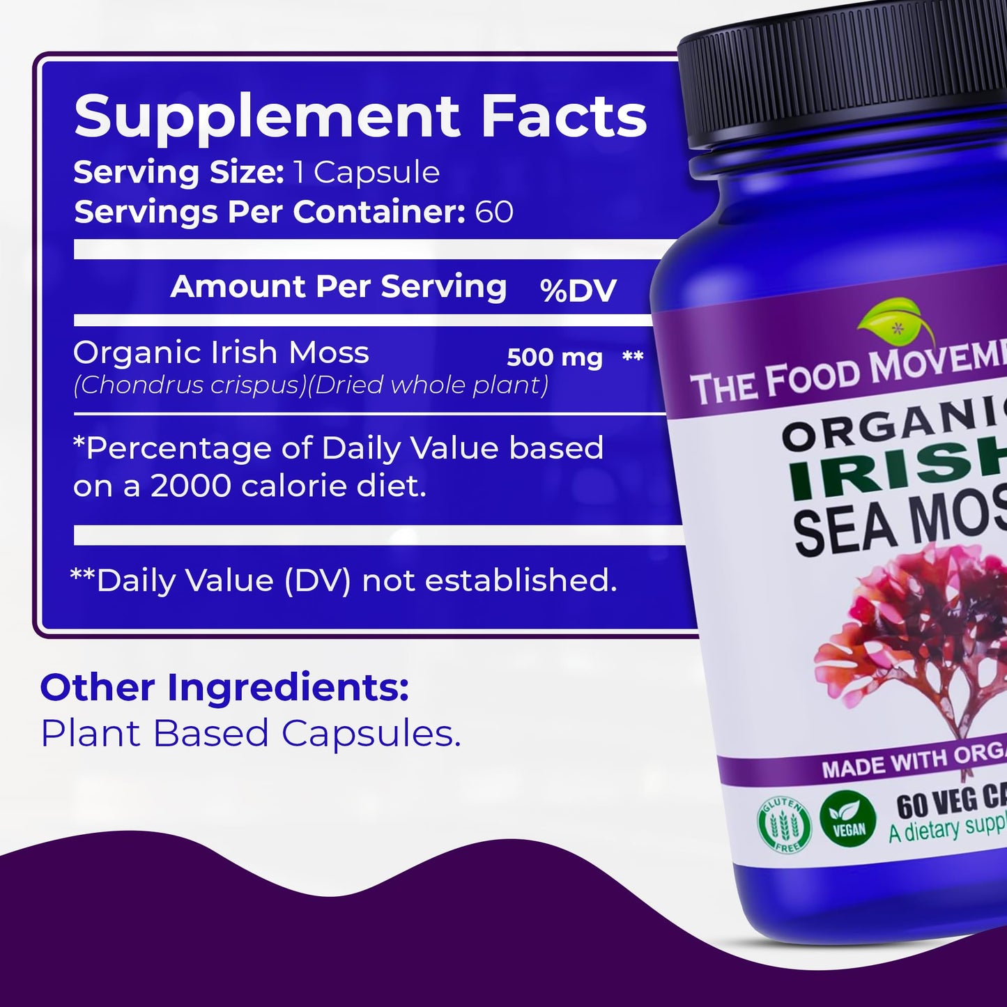 Irish Sea Moss Organic Prebiotic (60 Veg Capsules) – 70+ Trace Minerals