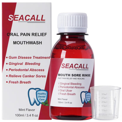 SEACALL Oral Rinse Mouthwash – Fresh Mint 100ml | Soothes Canker Sores & Bleeding Gums