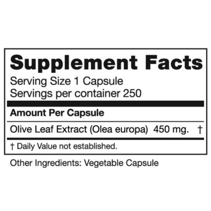 Seagate Olive Leaf Extract 450 mg — 250 Capsules | 100% Pure, Pesticide-Free