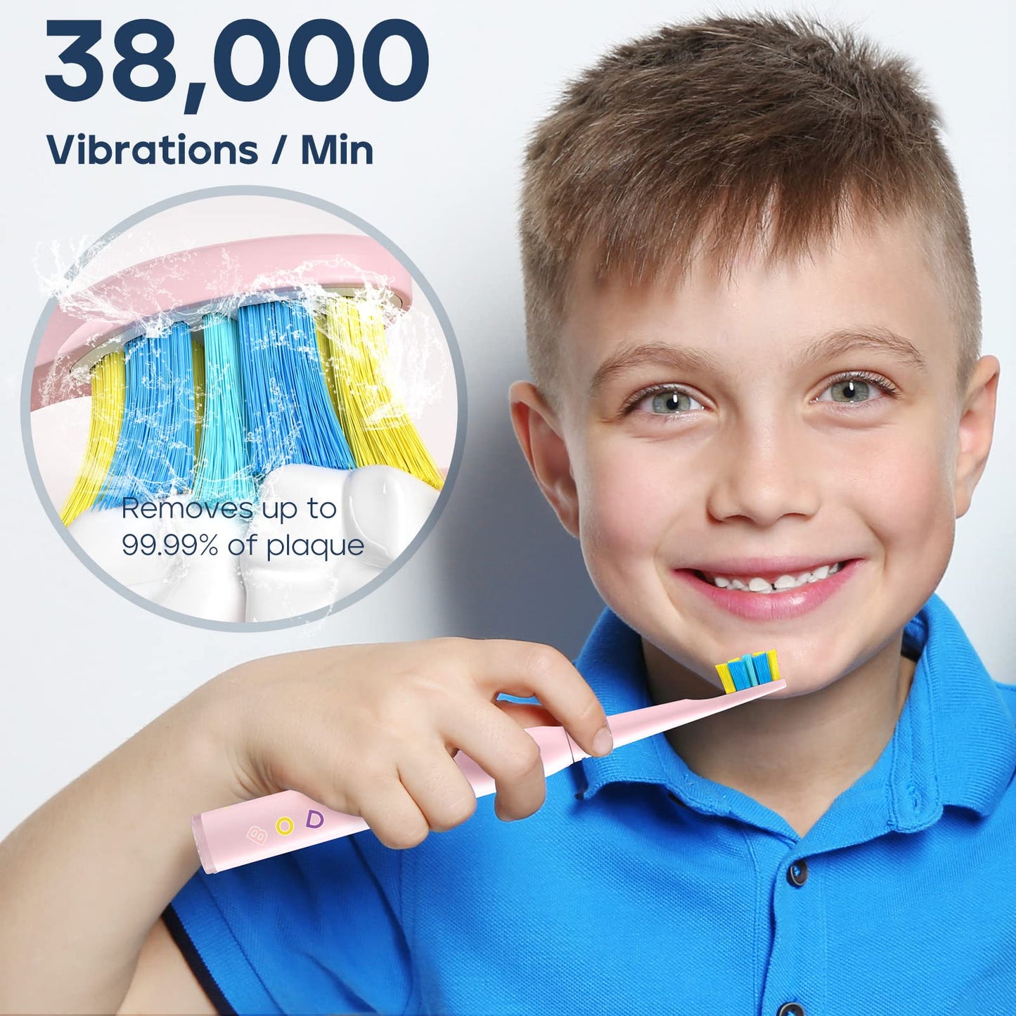 SEAGO Kids Electric Toothbrush - 5 Modes, DIY Stickers, 4 Heads (Ages 3-12) Pink