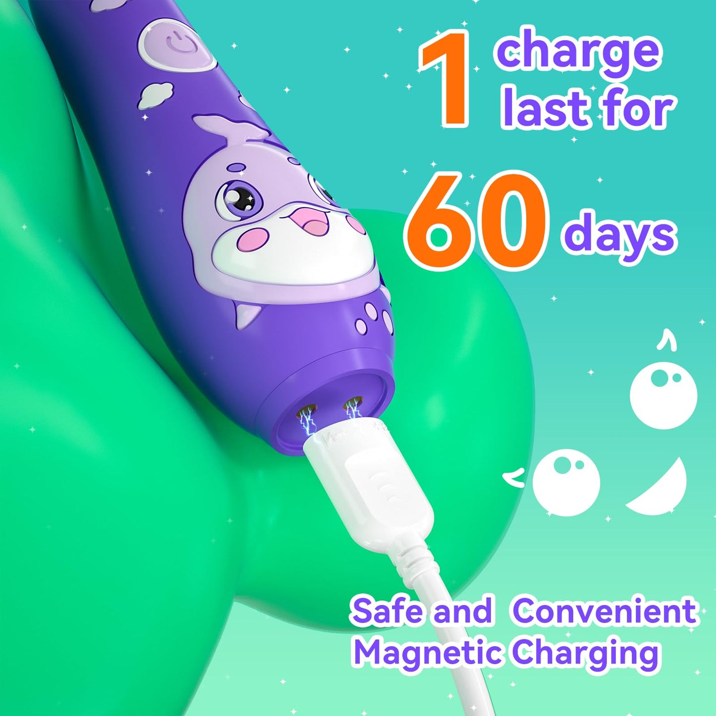 SEAGO Kids Electric Toothbrushes – Rechargeable Toddler Brush with Magnetic Charging & LED Light (Ages 2-6) Purple