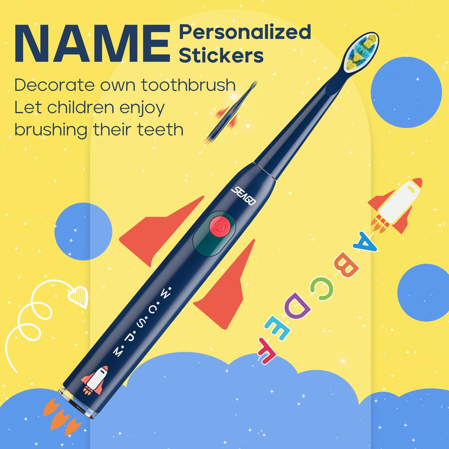 SEAGO Kids Electric Toothbrush SG2303 Navy – 8 Brush Heads, 5 Modes, 2-Minute Timer
