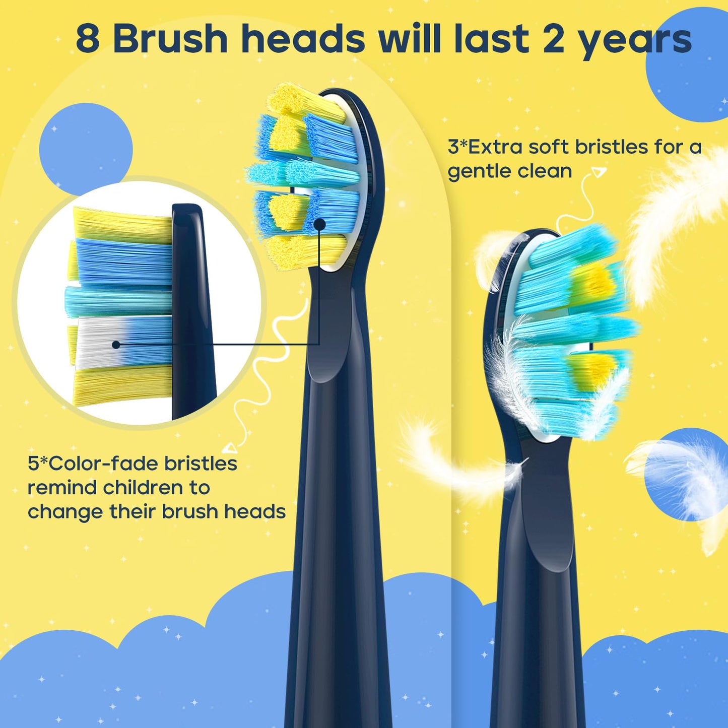 SEAGO Kids Electric Toothbrush SG2303 Navy – 8 Brush Heads, 5 Modes, 2-Minute Timer