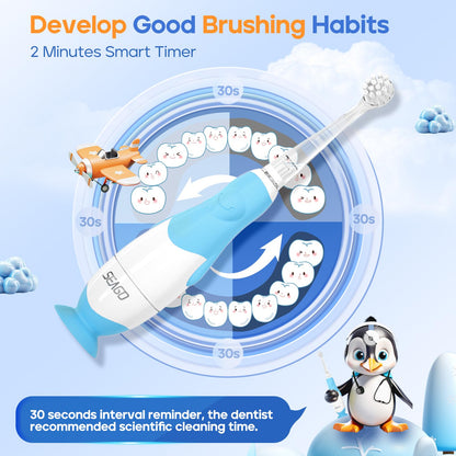 SEAGO SG-513 Toddler Electric Toothbrush 0-3 Years, Blue-C, 4 Heads