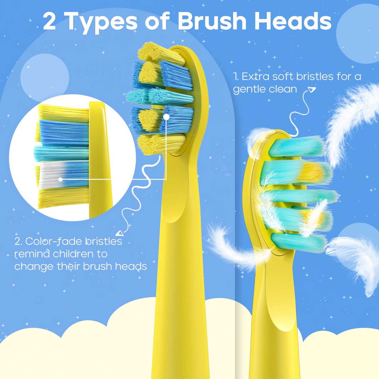 SEAGO Kids Electric Toothbrush - 5 Modes, DIY Stickers, 4 Heads, Ages 3-12, Yellow
