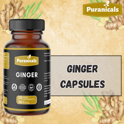 Puranicals Ginger Premium 320 Capsules – Non-GMO, Gluten Free, 700 mg per Serving, 100% Pure Ginger Root Powder