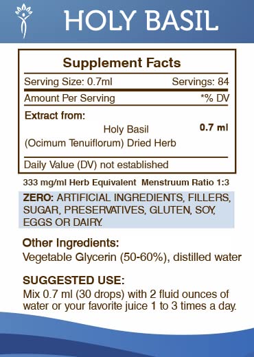 Secrets of the Tribe Holy Basil Tincture – Alcohol-Free Extract, 2 FL OZ | Ocimum Tenuiflorum