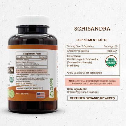Secrets of the Tribe Schisandra 120 Capsules, 1000 mg, USDA Organic Schisandra (Schisandra Chinensis) Dried Berry (120 Capsules)