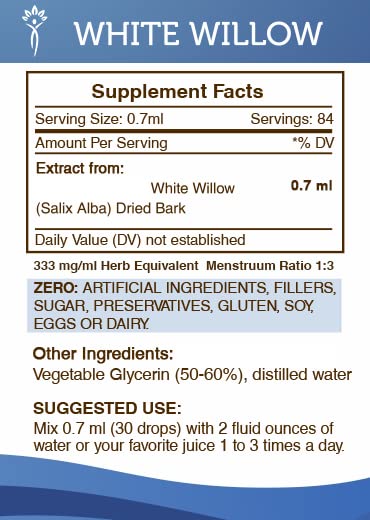 Secrets of the Tribe White Willow Alcohol-Free Extract – Salix Alba Bark Tincture 2 fl oz