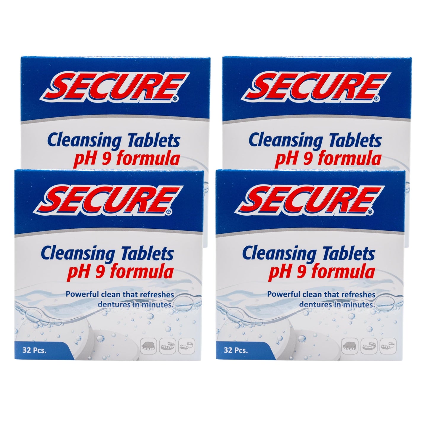 Secure Daily Cleansing Tablets – pH 9 Denture Cleaner (32 Tablets, 4 Pack)