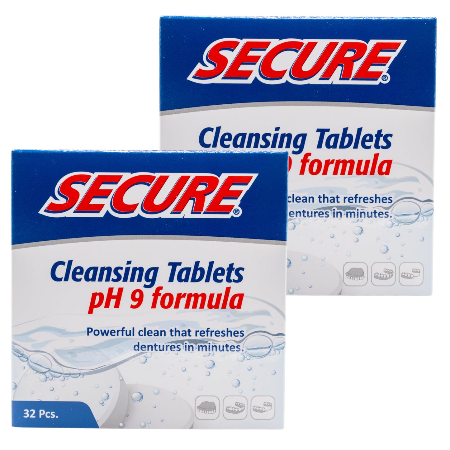 Secure Daily Cleansing Tablets – pH 9 Denture Cleaner | 32 Tablets (2 Pack)