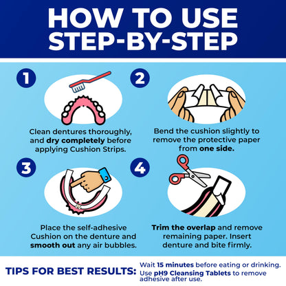 Secure Denture Adhesive Strips – Zinc Free – Waterproof – Comfortable Cushion Fit for Lowers – Extra Firm All-Day-Hold – No Mess – Clean Ingredients – 15 Strips (1 Pack)