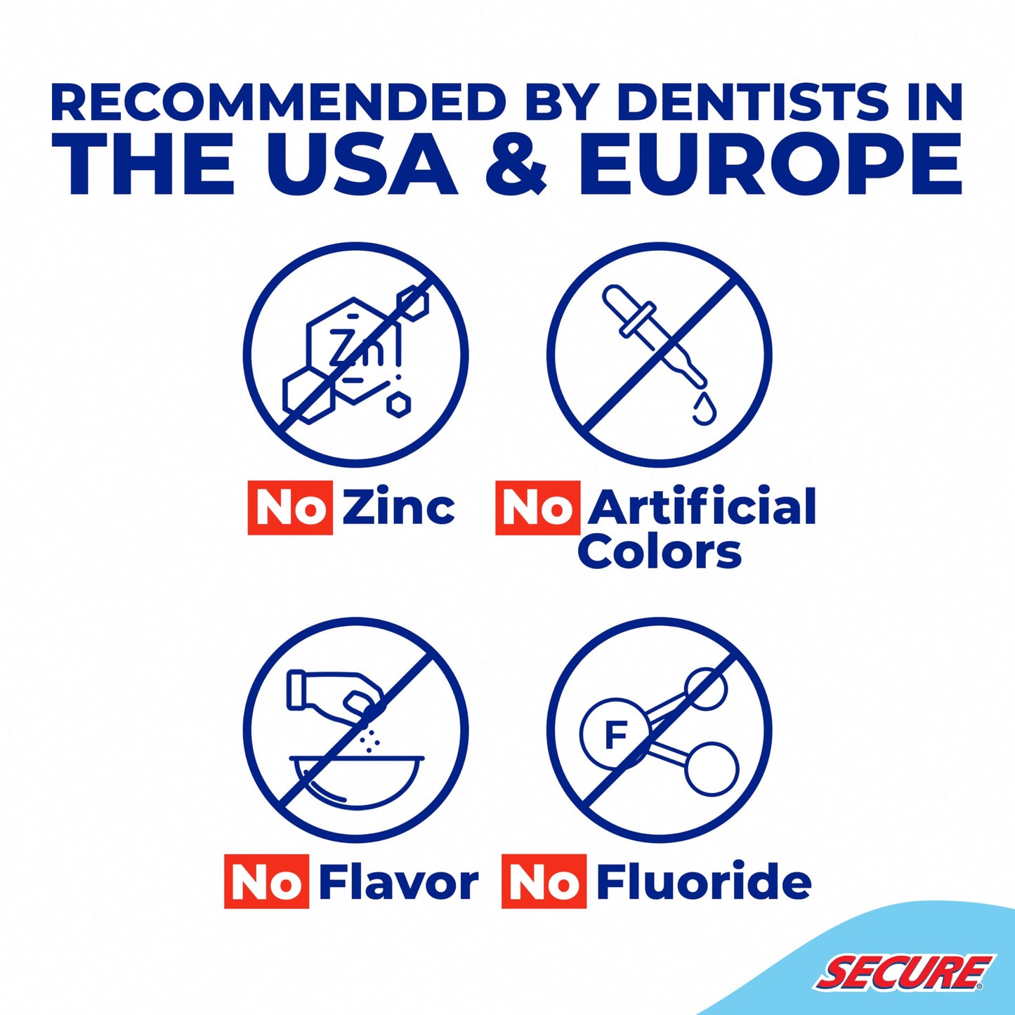 Secure Waterproof Denture Adhesive - Zinc-Free, Extra Strong Hold (1.4 oz, Pack of 8)