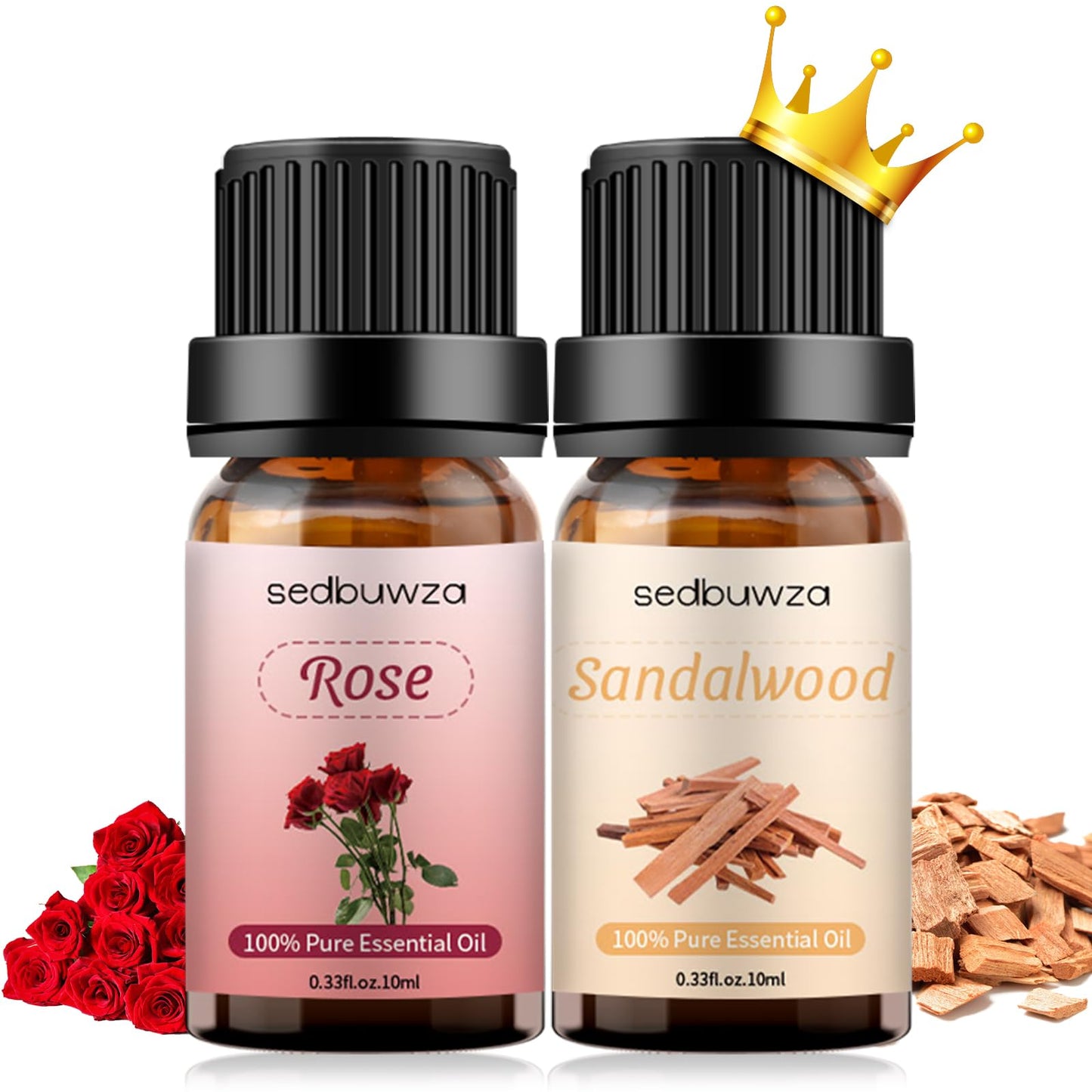 Sedbuwza Rose & Sandalwood Essential Oil Set - 2 x 10 ml for Diffuser