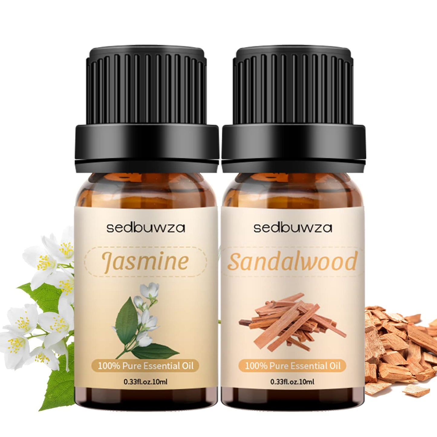Sedbuwza Sandalwood & Jasmine Essential Oil Set – 2 x 10 ml for Diffuser