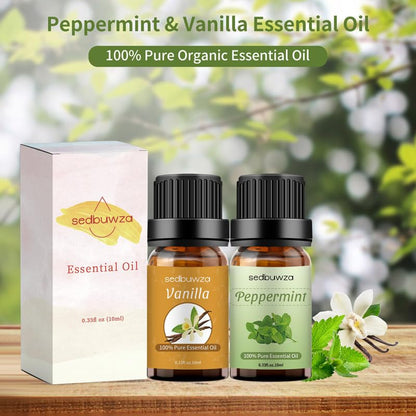 Sedbuwza Vanilla Peppermint Essential Oil Set – 2 x 10 ml for Diffuser, Aromatherapy & DIY