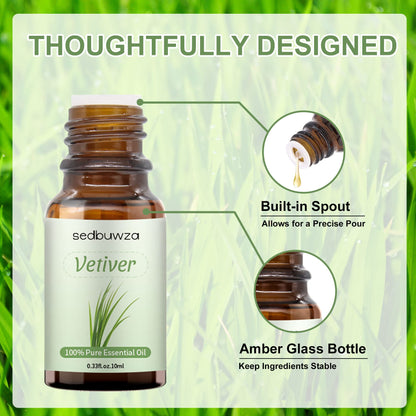 Sedbuwza Vetiver Essential Oil - Pure Organic Fragrance Oil for Diffusers, Soap & Candles