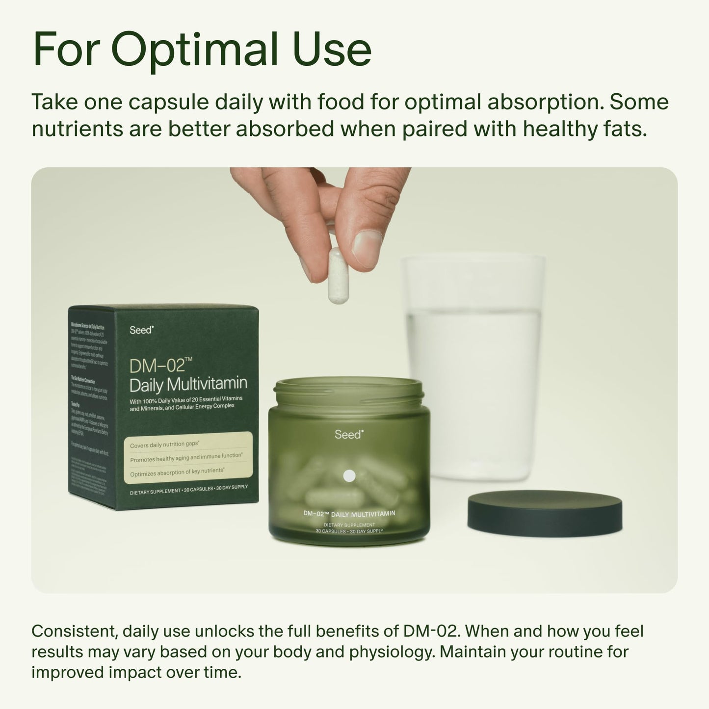 Seed DM-02 Daily Multivitamin – 100% DV Essentials for Immune, Bone, Hair & Nails (Vegan, 30-Day)