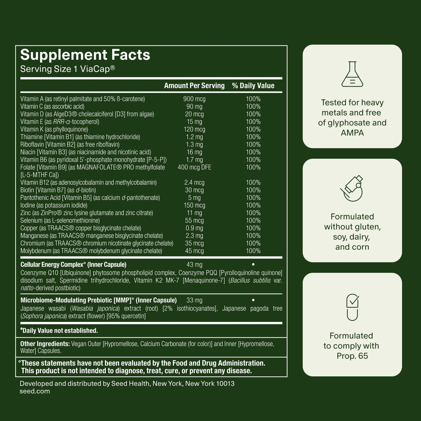Seed DM-02 Daily Multivitamin – 100% DV Essentials for Immune, Bone, Hair & Nails (Vegan, 30-Day)