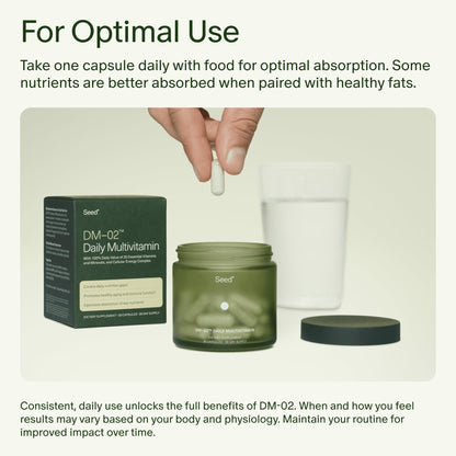Seed DM-02 Daily Multivitamin – 100% DV Essentials for Immune, Bone, Hair & Nails (Vegan, 30-Day)