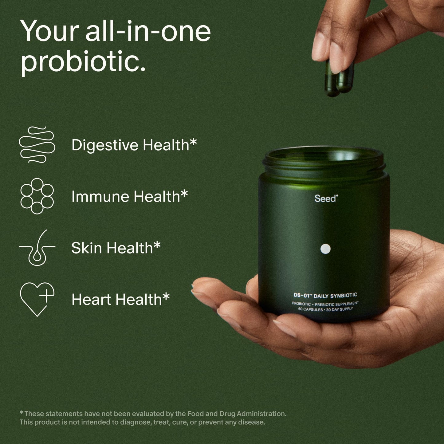 Seed DS-01 Daily Synbiotic - 60 Capsules | Prebiotic + Probiotic for Digestive Health, Immune Support, Bloat Relief