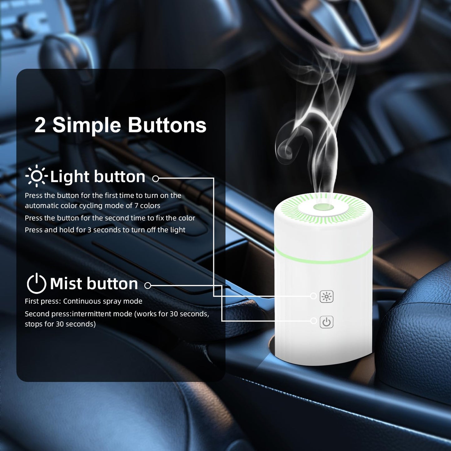 SEEDSEEL 100ML Car Essential Oil Diffuser – Cordless, Rechargeable, 7 LED Colors (White)