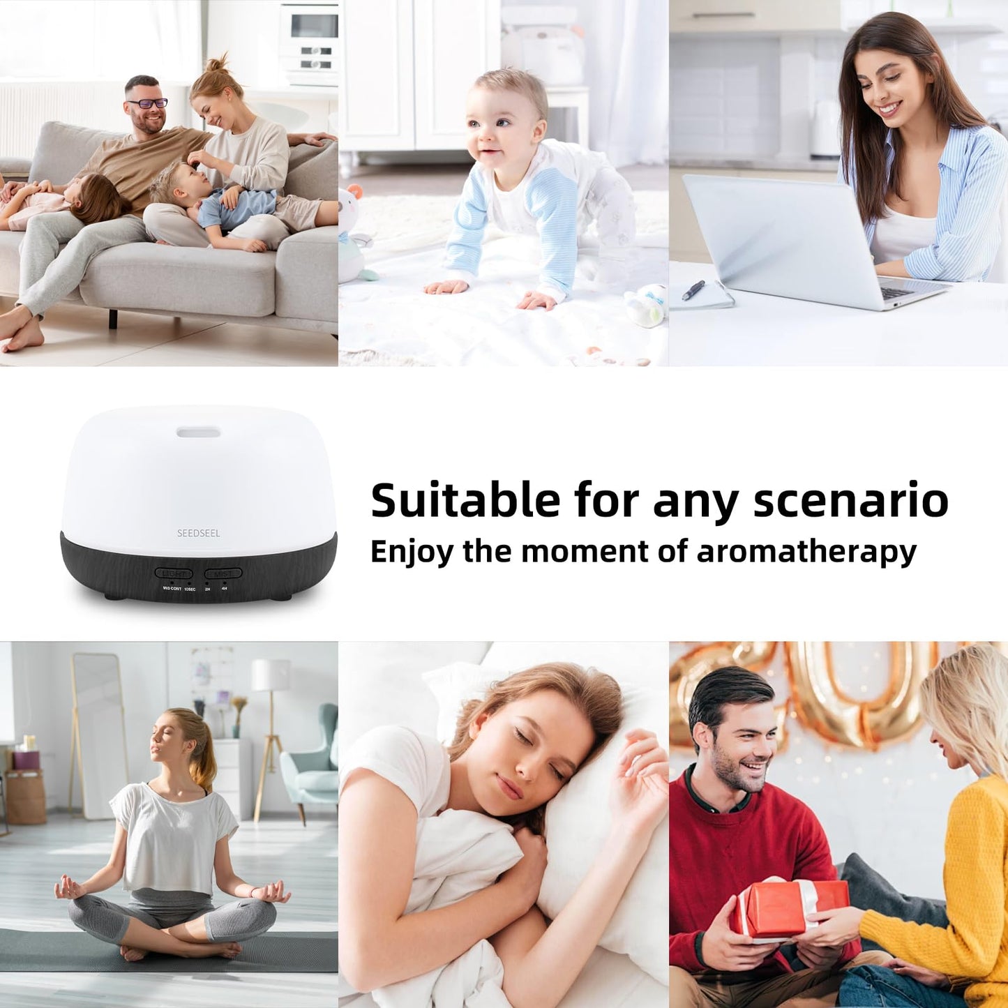 SEEDSEEL 300ML Essential Oil Diffuser with Remote | 7-Color LED Lights for Small Rooms