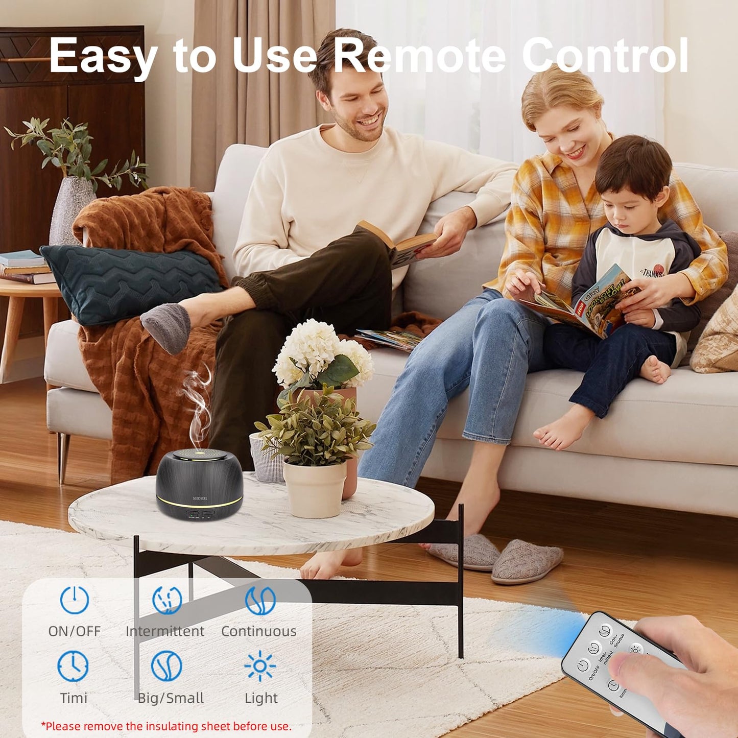 SEEDSEEL 300ML Essential Oil Diffuser – Ultrasonic Aromatherapy with Remote, 7-Color Lights, 8H Run Time