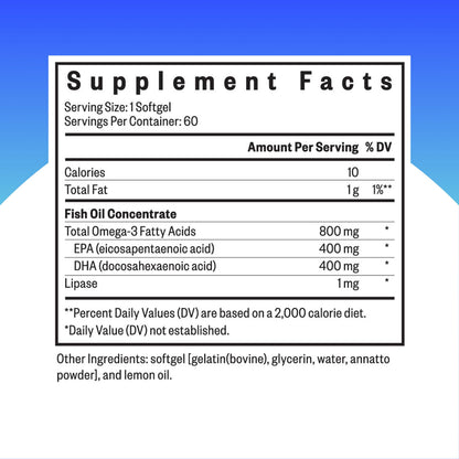 Seeking Health Fish Oil 400mg EPA / 400mg DHA Norwegian Fish Oil Tested for Purity. 60 Softgels