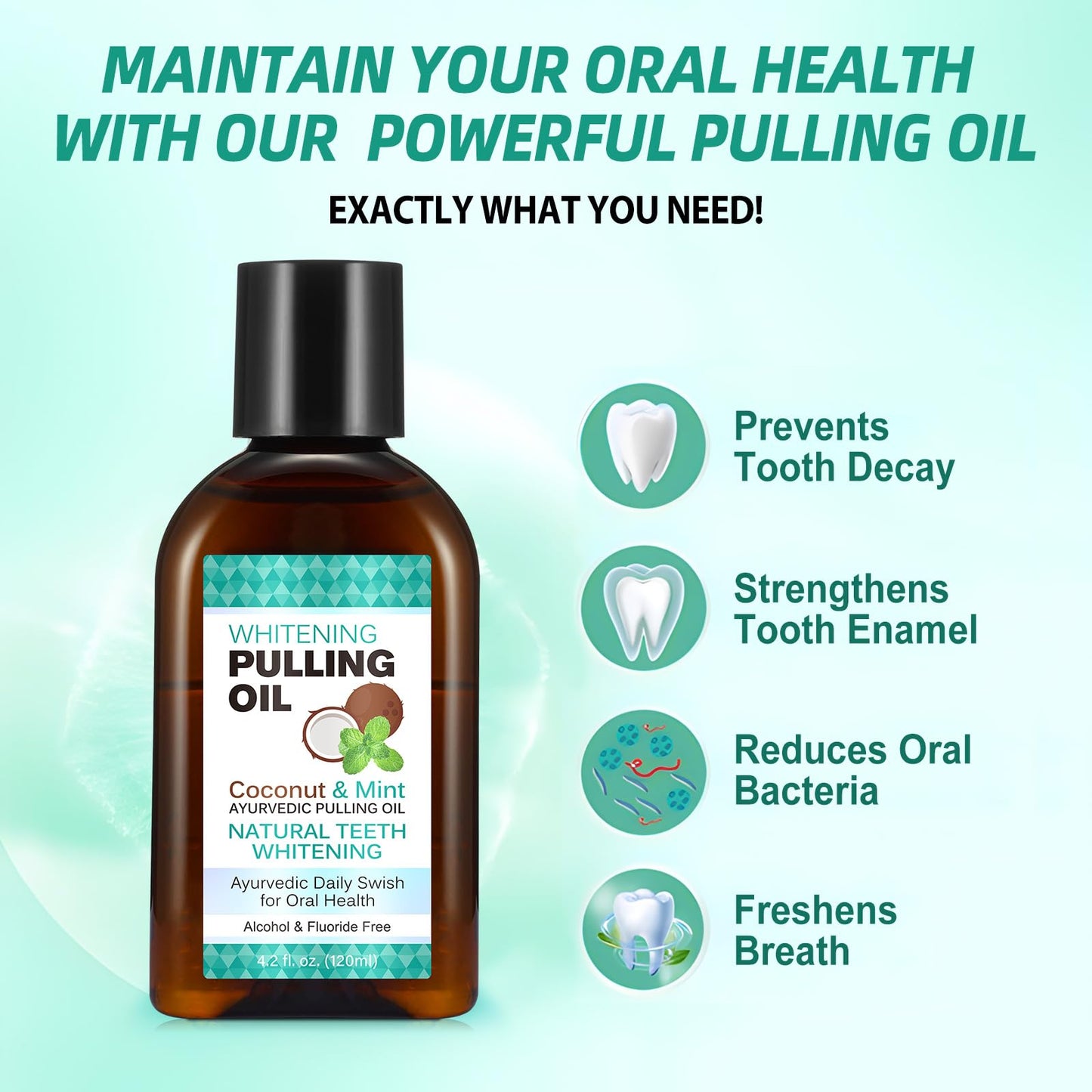 sefudun Whitening Coconut Pulling Oil (4.2 Fl Oz) – Teeth Whitening & Gum Health with Tongue Scraper