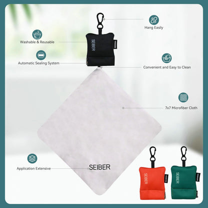 SEIBER Microfiber Eyeglass Cloth with Neoprene Pouch – 7x7 in, 3 Pack (BK/GRN)
