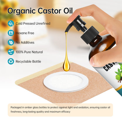 Organic Castor Oil Patches Kit – 50 Pack, 8oz Cold-Pressed, Hexane-Free