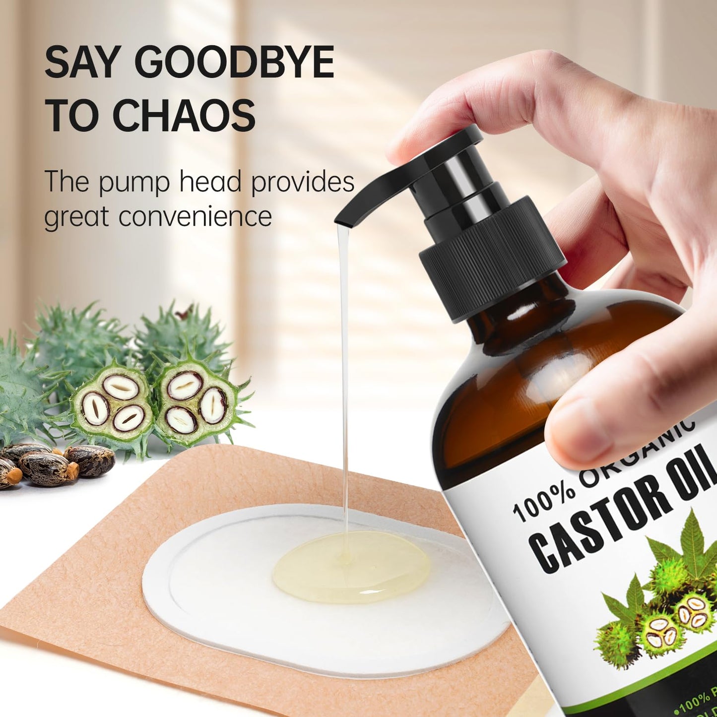 40Pcs Castor Oil Pack Wrap – Organic Cotton Patches, 16oz Amber Glass Bottle