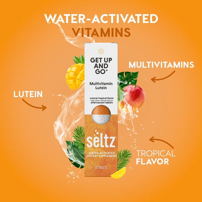 Seltz® Get Up and Go – Effervescent Multivitamin with Lutein for Daily Energy, Eye Health & Antioxidant Support – Tropical Flavor, 20 Tablets (Pack of 6)
