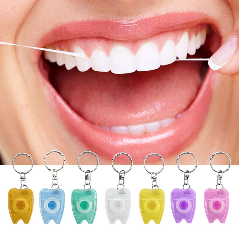 SENLIN DENTAL 20PCS Dental Floss Keychain – Portable Mint Tooth-Shaped Floss Box, 15m Length