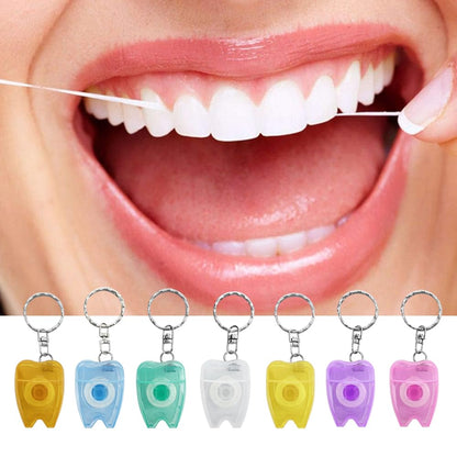 SENLIN DENTAL 20PCS Dental Floss Keychain – Portable Mint Tooth-Shaped Floss Box, 15m Length