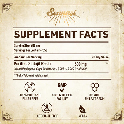 Sennasi Shilajit Pure Himalayan Resin – 600mg, 85+ Minerals, 30g