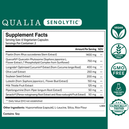 QUALIA LIFE SCIENCES Senolytic Supplement – Fisetin, Quercetin & Piperlongumine for Aging Support | 1 Month Supply