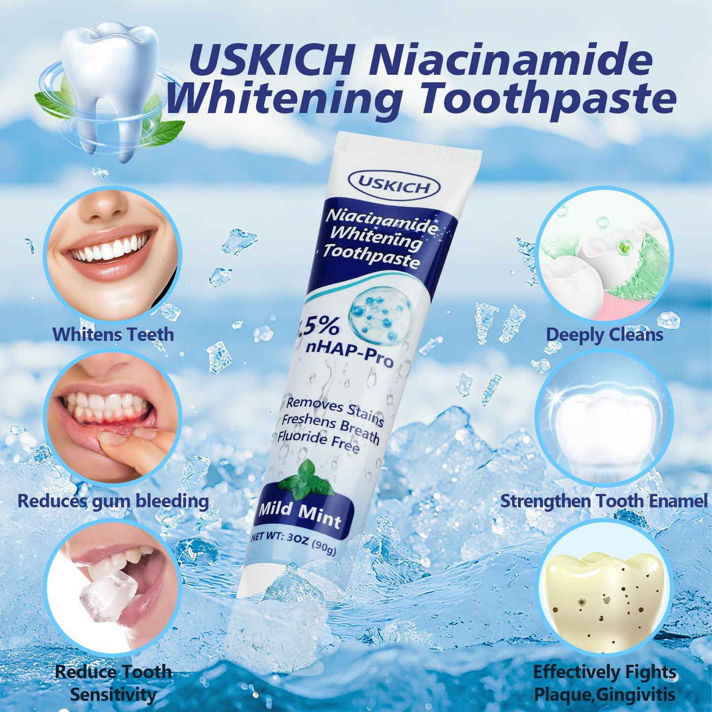 7.5% Nano Hydroxyapatite Toothpaste – Fluoride-Free Whitening & Sensitivity Relief (6 Pack)