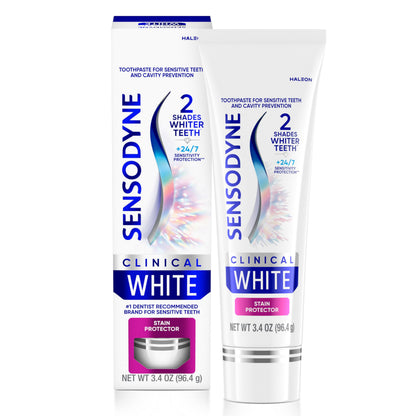 Sensodyne Clinical White Toothpaste – Clinically Proven Whitening for Sensitive Teeth (3.4 oz) | Stain Protector