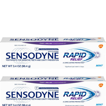 Sensodyne Rapid Relief Toothpaste Mint – 3.4 oz, Pack of 2 (96.4 g)