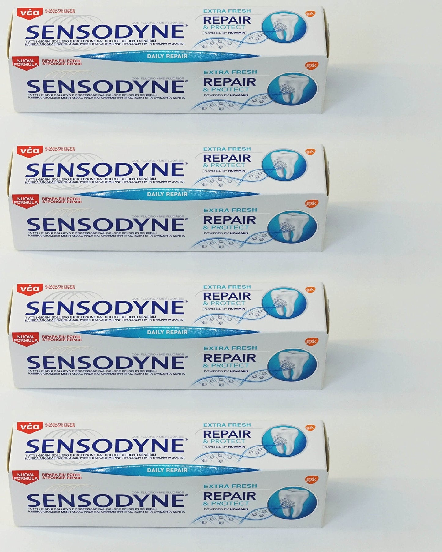 Sensodyne Repair & Protect Extra Fresh Toothpaste with NovaMin – 75ml (2.53 oz) Tube, Pack of 4 (Italian Import)