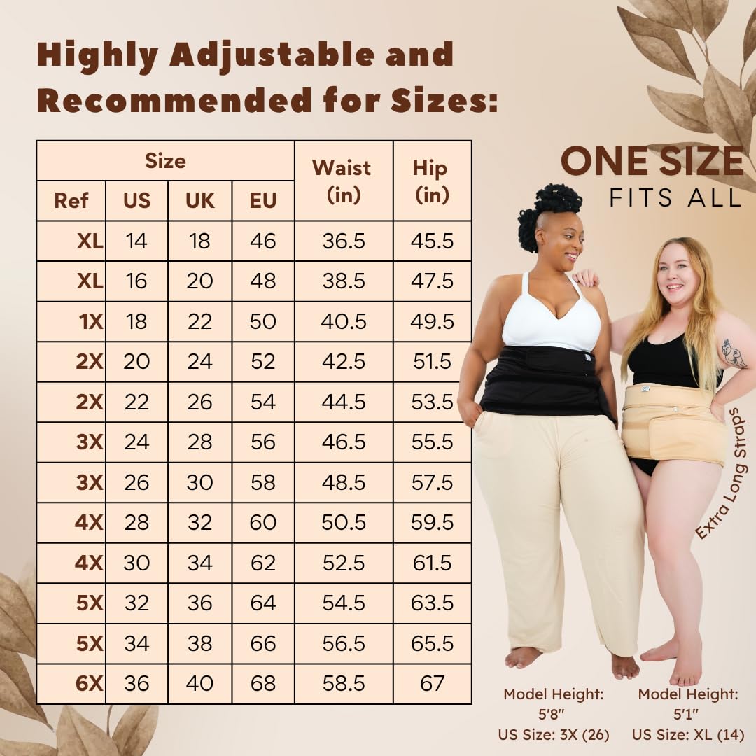 Sentre Plus-Size Castor Oil Pack Wrap – Adjustable Straps, Organic Cotton Flannel, 67in (Black)